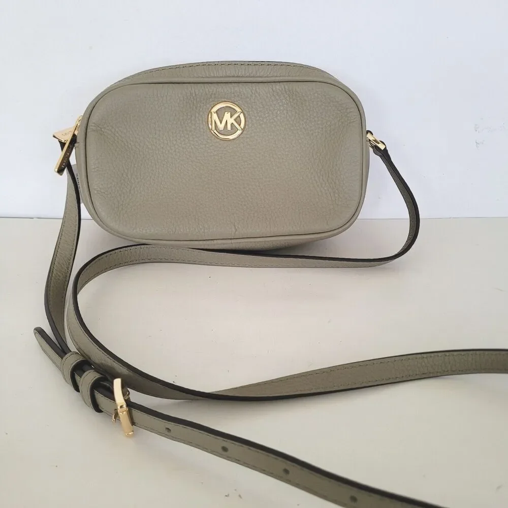 Michael Kors Double Zip Crossbody Dusty Sage Shoulder Bag Purse Small Camera New